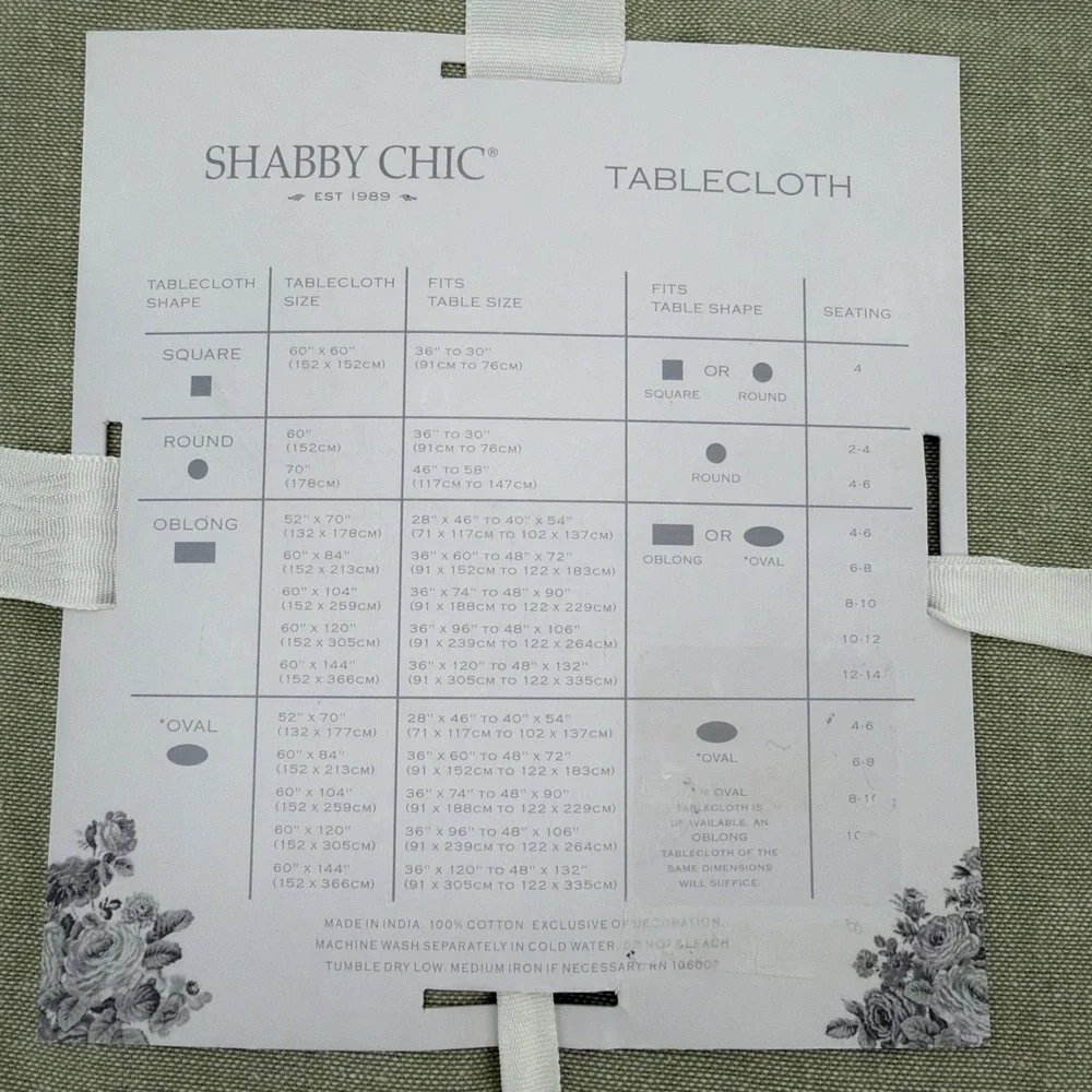 Shabby Chic Tablecloth Oblong 60x84 Green 100% Cotton Crochet Lace Border Easter
